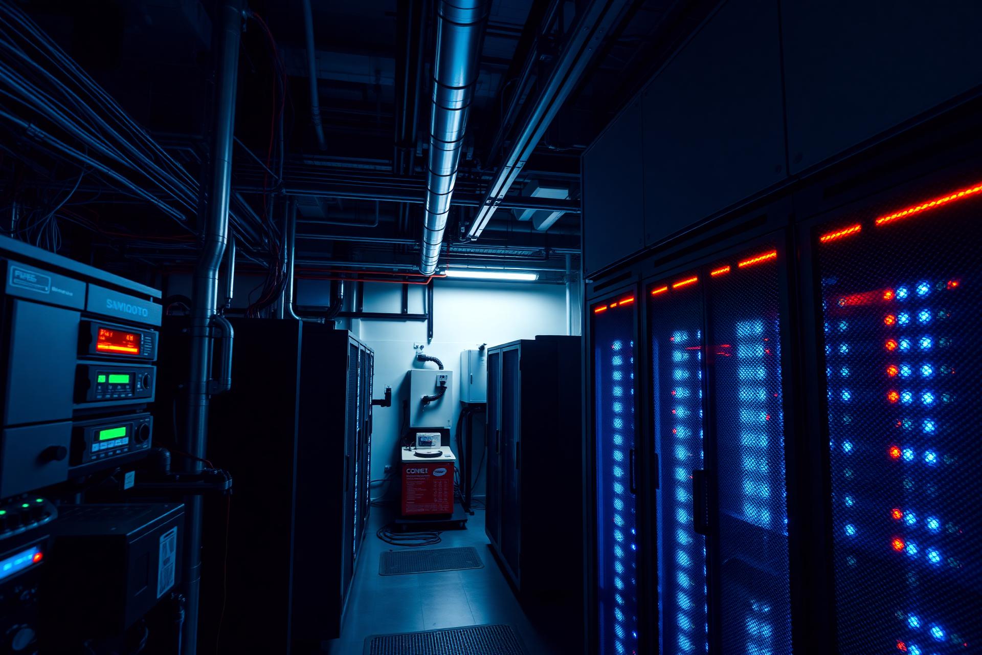 Industrial data center with UPS, batteries and electrical panels